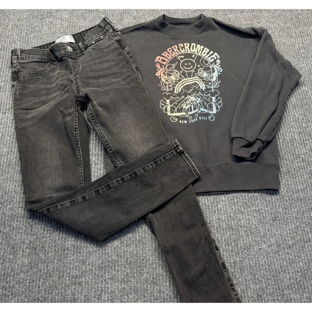 Abercrombie Kids Girls Sweatshirt and Jean Leggings Set Charcoal Grey Size 11/12